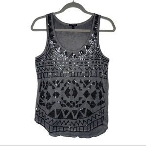 EXPRESS Gray Tank with Sequin Aztec Design S